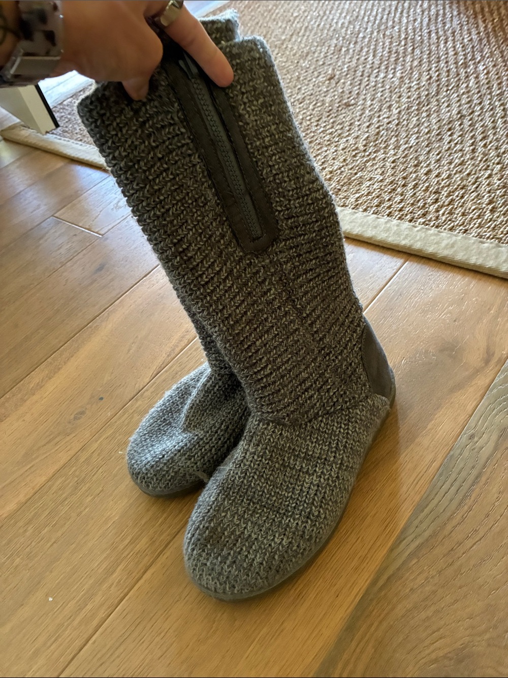 Knit Tall Zip-Back Winter Boots in Heather Gray